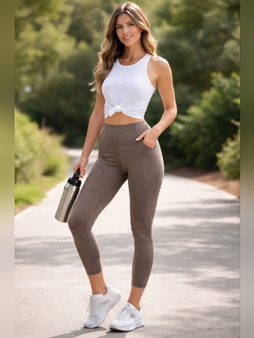 Athleta Women’s Leggings Size S Brown High Rise 7/8 Length 33” Back Pocket.